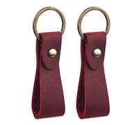 Wisebom Llavero de Cuero de Vaca, 2Pcs Llaveros de Piel Genuine con Anilla de Bronce, Llavero Cuero de Color Sólido Retro Llavero Piel para Coche para Mujeres Hombres (Rojo)