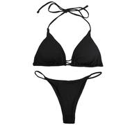 Wisebom Mujer de Bikini Sets Tiras Ajustable de Bikini Traje Conjunto Bañador Halter Traje de Baño Dos Piezas con Relleno （Negro） (FR/ES, Letras, S, Regular, Regular, Negro)