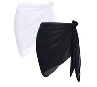 Wisebom Pareos Playa Mujer, Pareo Playa Traje de Baño de Gasa Falda de Playa Corta Sarong Elegante Encubrimiento Bikini Cubrir Chal Vacaciones Piscina Verano Playa (2 Piezas Negro+Blanco)