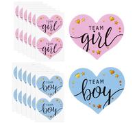 Wisebom Pegatinas de Revelación Género, 100Pcs Team Boy & Team Girl Etiqueta de Revelación de Género, Pegatinas de Género de Bebé Azul y Rosa para Baby Shower Fiesta Deco (Corazón)