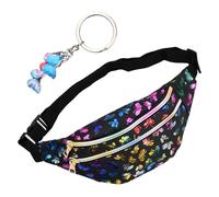 Wisebom Riñonera Mujer Moda, Riñoneras Brillante con Llavero de Mariposa para Niños, Impermeable Paquete de Cintura de Cuero PU, Multifuncional para Viaje Correr Ciclismo (Negro)