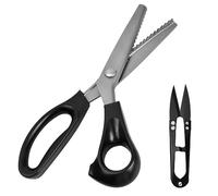 Wisebom Tijeras Dentadas con Tijeras de Hilo, Tijeras Costura Serradas Zigzag Profesional de Acero Inoxidable Afilado con Mango Cómodo Negro 23.5cm Cizalla Dentada para Cortar Telas Costura Sastre