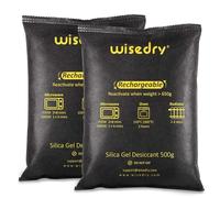 Wisedry 500 g × 2 paquetes de bolsas de gel de sílice aptas para microondas, absorbentes de humedad para cajas de almacenamiento