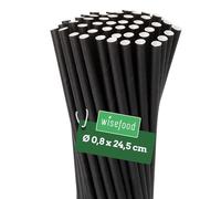 wisefood Pajitas de papel, 100 unidades, pajitas negras, diámetro 8 mm x 24,5 cm, sin PLA/PE, biodegradables, de papel estable