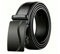 WISEHUBY Cinturón de hebilla automático de moda, cinturón grande de piel sintética, correas de cintura para hombre, cintura de jeans para hombre-B25-negro-140 cm