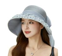 WISEHUBY Sombrero de sol para mujer, adecuado para actividades al aire libre, sombrero de playa de vacaciones, sombrero de pescador, decorado con un dulce patrón de lazo en forma de corazón. -1