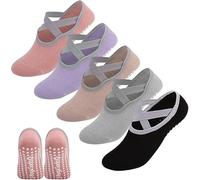 WiseJoy 5 Pares Comodos Calcetines Yoga Pilates Para Mujeres y Hombres EUR 36-39 Calcetines Antideslizantes Calcetine De Agarre medias de ballet con Asas y Correas para Ballet Barre Dance