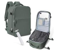 WISEPACK Mochila Viaje de Vacío con Bomba Airbag Compresion Mochila Viaje Cabina Avión 40x20x25 Ryanair Equipaje de Mano Vacuum Backpack para Hombre y Mujer Verde Militar