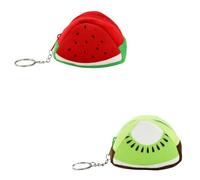 WisePoint 2 monederos de frutas 3D, mini cartera con cremallera para mujer, ligera y fácil de llevar, bolsa de felpa con forma de fruta para monedas y objetos pequeños, Rojo y verde, Informal