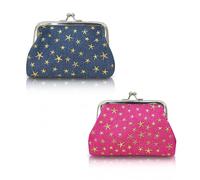 WisePoint 2 monederos pequeños de tela vaquera con diseño de bloqueo de beso, monedero ligero para mujer, para cambio, tarjetas bancarias, llaves, lápiz labial, Rojo y azul oscuro, elegante