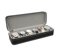 WisePoint 6 Caja de Relojes, Estuche de Relojes Cuero PU, Caja Reloje con Cremallera, Exquisitas Organizador Reloje para Hombres y Mujeres (Negro)