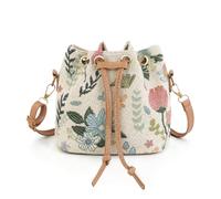 WisePoint Bandolera de Nylon Mujer Pequeña,Bordado de Flores Pequeño Bandolera con Correa de Hombro Ajustable y Extraíble,Bolsa de Paja Pequeña para Viajes, Comp, marrón claro