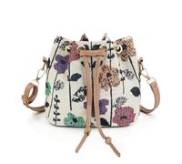 WisePoint Bandolera de Nylon Mujer Pequeña,Bordado de Flores Pequeño Bandolera con Correa de Hombro Ajustable y Extraíble,Bolsa de Paja Pequeña para Viajes, Comp, Pardo