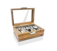 WisePoint Caja Relojes, Relojero Organizador Hombre de Madera Estuche Relojes con Almohada Extraíble, Organizador Reloje Retro con Tapa de Vidrio para Reloje (3 Ranuras)