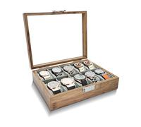 WisePoint Caja Relojes, Relojero Organizador Hombre de Madera Estuche Relojes con Almohada Extraíble, Organizador Reloje Retro con Tapa de Vidrio para Reloje (10 Ranuras)
