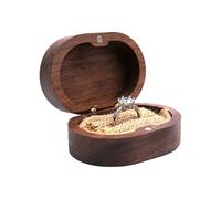 WisePoint Cajas para anillos, caja de anillo de madera con una sola ranura, caja ovalada para anillo, elegante y retro, caja de regalo para boda, compromiso, propuesta u otra ceremonia (marrón)