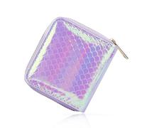 WisePoint Cartera pequeña para mujer, diseño de sirena brillante, con cremallera, pequeña cartera con 2 ranuras para cambiar y 4 tarjetas, pequeña cartera para viajes cortos, morado, small, Brillante