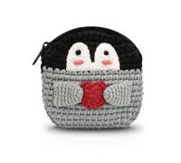 WisePoint Monedero con forma de pingüino, monedero de ganchillo, monedero pequeño para mujeres y niñas, hecho a mano, bonito monedero con cremallera para monedas, llaves, Negro -, Gris