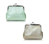WisePoint Monedero Mujer 2 Piezas, Monedero Pequeño de Cuero PU Elegante Monederos de Mujer con Cerradura de Beso, Monedero Pequeño para Mujeres y Niñas (Verde+Gris)