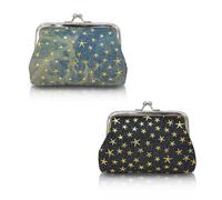 WisePoint Monedero Mujer de 2 Piezas, Monedero Pequeño de Vaquero Cartera Pequeña con Cerradura de Beso, Monederos Mujer para Cambio, Tarjeta Bancaria, Llave (Negro+Azul Claro)