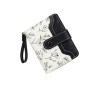 WisePoint Portatarjetas de crédito de poliuretano, mini cartera para tarjetas con broche de metal y cremallera, cartera plegable con patrón floral para compras, viajes y desplazamientos, Black, 11.5 X