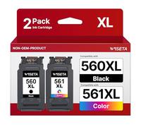 WISETA PG-560XL CL-561XL Cartuchos para Canon 560 561 Cartuchos de tinta Multipack para Canon 560XL 561XL para Pixma TS5350 TS5351 TS5352 TS5353 TS7450 TS7451 (negro, color, 2 unidades)