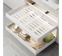 Wiseten Cajón Telescópico Blanco 32~52 cm, Cajones Extraibles Para Cocina, Organizador de Armario de Metal Extensible con Sistema de Rieles, Sin Taladrar para Cocina Baño Salón