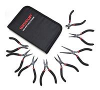 WISEUP Juego de 8 mini alicates, aguja, redonda, plana, larga, punta doblada, diagonal, corte final y alicates para manualidades, electrónica y joyería, con bolsa