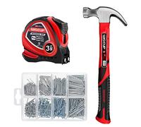 WISEUP Juego de herramientas de carpinteria, 560 juegos de clavos y cinta métrica, Martillo carpintería profesional duradero, para Carpintero, Encofrador y Construcción
