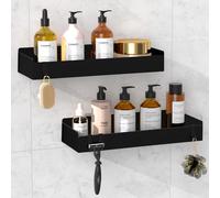 Wisfame Estanteria Baño 2pz, Adhesivo Estanteria Ducha sin Taladro, Baldas Baño con 8 Ganchos, Repisa Baño de Pared, Sin Óxido (30cm, Negro)