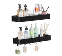 Wisfame Estanteria Baño sin Taladros, Estantería Ducha con 5 Ganchos,Negr Estante Ducha Adhesivo,Organizador Ducha para Champú,Jabonera y Gel de Baño(2 Piezas)