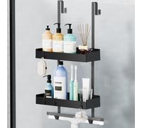 Wisfame Estanteria Ducha para Colgar, Estanteria Baño sin Taladro, Cesta Ducha Colgar para Mamparas de Ducha, Shower Organizer con Ganchos, Estante Ducha para Gel de Ducha Champú, Negro