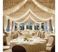 Wish Care Cortinas de techo color marfil con cadena de luces para bodas, 6 paneles de 1,5 m x 3 m, cortinas de tul transparente para boda, ceremonia, fiesta de cumpleaños, decoración de arco