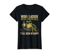 Wish I Lacked Critical Thinking Skills Frog Sarcastic Humor Camiseta gráfica económica, Mujer, Negro, XS