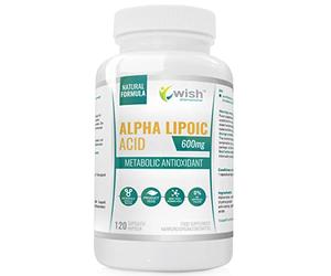 Wish Pharmaceutical Alpha Lipoic Acid 600mg Paquete de 1 x 120 Cápsulas - Ácido Alfa Lipoico - ALA - Antioxidante - No GMO - Vegano