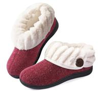 Wishcotton Zapatillas cómodas para mujer, de espuma viscoelástica, de Navidad, con parte trasera cerrada, para interiores y exteriores, suela de goma antideslizante, Rojo (Vino), 40 EU