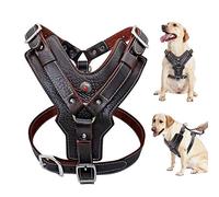 Wishdeal Arnés para perro de piel auténtica, duradero, ajustable, para perros grandes, control rápido con asa, accesorio para mascotas para Labrador K9 (L)