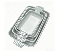 WishDeco Juego de 4 moldes de cerámica para horno con degradado de glaseado, forma rectangular profunda para lasaña con asa, cacerola azul claro, 15/12,4/11/9,6 pulgadas, apta para microondas y