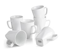 WishDeco Juego de 6 Tazas Porcelana, Tazas de Cafe Grandes 400ml, Taza Desayuno, Taza de Té Blancas, Mug Cerámica para Capuchino, Leche, Zumo