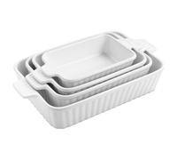 WishDeco Set de 4 Fuentes de Porcelana para Horno y Microondas, con Asas Anti-Calor, Rectangular Grande para Gratinar Lasaña, Guisos y Postres, Apto Lavavajillas, Freezer y Máxima Durabilidad, Color B