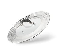 WishDirect Tapa Universal Para 21 - 31 cm Sartenes, Ollas, Cacerolas y Woks, Tapa de Cristal con Borde de Acero Inoxidable, Cubierta Universal de Ollas con Mango de Silicona Resistente al Calor, Negra