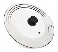 WishDirect Tapa Universal Para 21 - 31 cm Sartenes, Ollas, Cacerolas y Woks, Tapa de Cristal con Borde de Acero Inoxidable, Cubierta Universal de Ollas con Mango de Silicona Resistente al Calor, Negra