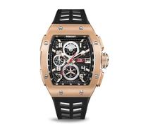 WISHDOIT Reloj cronógrafo multifunción para hombre, reloj Tonneau de lujo, calendario, fecha, luminoso, impermeable, réplica de reloj para hombre, correa de goma, reloj deportivo casual, Caja dorada y