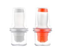WishesMar 2 Piezas Botella de Aceite con Cepillo de Silicona 2 en 1 Dispensador de Aceite de Oliva con Brocha Botella de Aceite con Pincel para Cocina - Capacidad de 60ml Naranja Gris