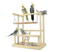 WishesMar Parque de Juegos para Pájaros Gimnasio para Aves Stand Área de Juego con Soporte Perchas Columpio Escalera Bandeja para Agapornis, Loros, Madera, Tamaño 40x26x45.5 CM