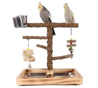WishesMar Parque de Juegos para Pájaros Gimnasio para Aves Stand Área de Juego con Soporte Perchas Escalera Bandeja para Agapornis, Loros, Madera, Tamaño 35.6x26x34 CM