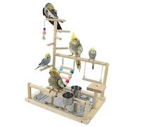 WishesMar Parque de Juegos para Pájaros Gimnasio para Aves Stand Área de Juego con Soporte Perchas Taza de Alimentación Columpio Escalera Bandeja para Agapornis, Loros, Madera, Tamaño 45x37x26 CM #B