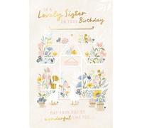 Wishing Well Studios - Tarjeta de cumpleaños de lujo con diseño de invernadero con flores con texto en inglés «To A Lovely Sister» (12,7 x 20,3 cm)