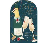 Wishing Well Studios - Tarjeta de felicitación para el día de San Valentín con texto en inglés «To the One I Love» con botella de champán y flautas, 17,8 x 27,9 cm