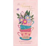 Wishing Well Studios - Tarjeta para el día de la madre con texto en inglés "For a Lovely Nanna", diseño floral de taza de té, 5 x 9 pulgadas